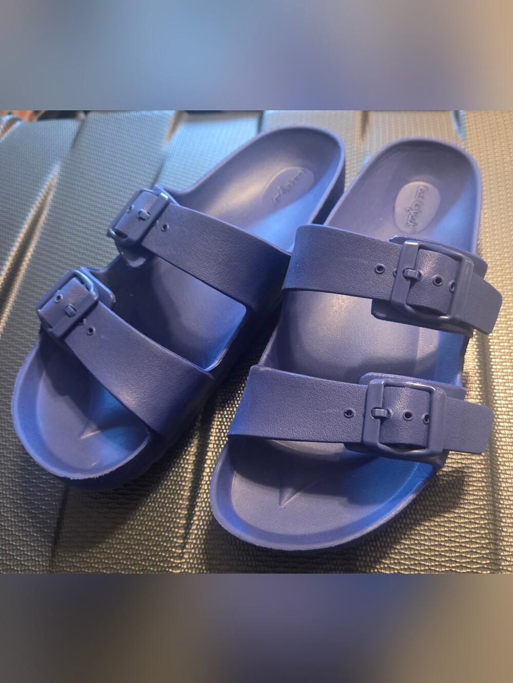 Cat & Jack Kids' Noa Lightweight EVA Double-Strap Slide Sandals in navy blue. - Picture 2 of 3